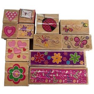 Melissa & Doug Flutter Rubber Stamp Set  Cute Designs Hearts Flowers Butterflies